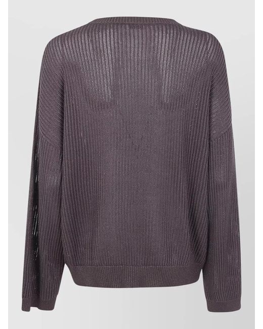 Brunello Cucinelli Gray Crew Neck Sweater Long Sleeve Sheer Ribbed
