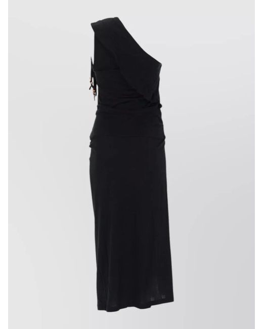 Isabel Marant Blue One Shoulder Midi Dress Drape Ruffle Buttons