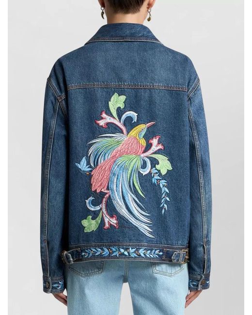 Etro Blue Relaxed Fit Denim Jacket Pointed Collar