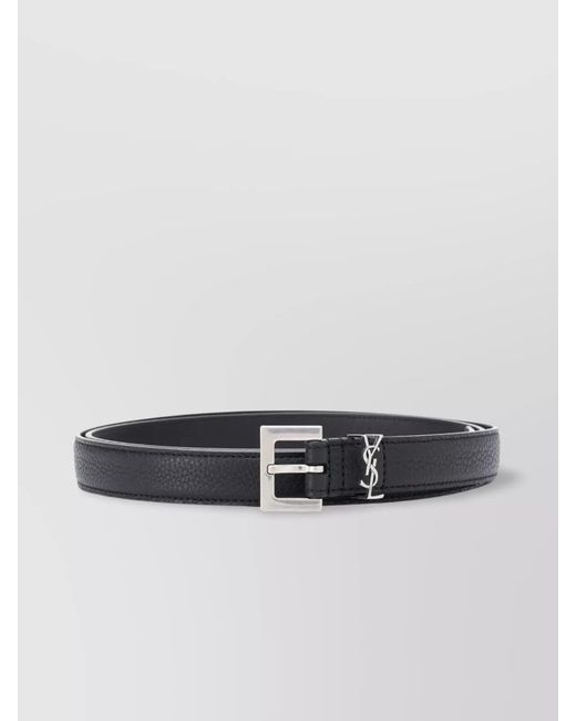 Saint Laurent Gray Grained Leather Cassandre Belt for men