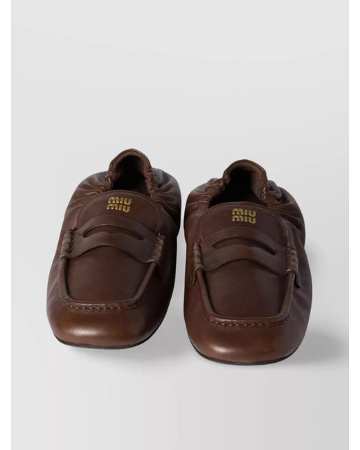 Miu Miu Brown Nappa Leather Loafers Square Toe