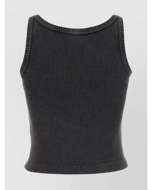 Alessandra Rich Black Ribbed Cotton Tank Top