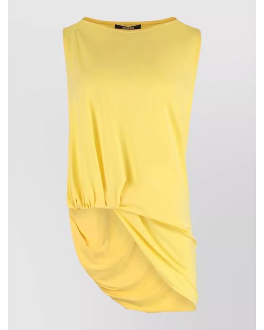 Jacquemus Yellow Sleeveless Draped Top Round Neck