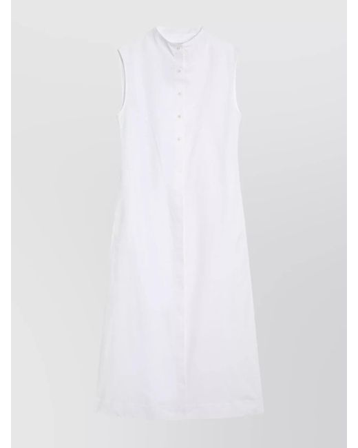 Loulou de Saison White Cotton Shirt Dress High Collar