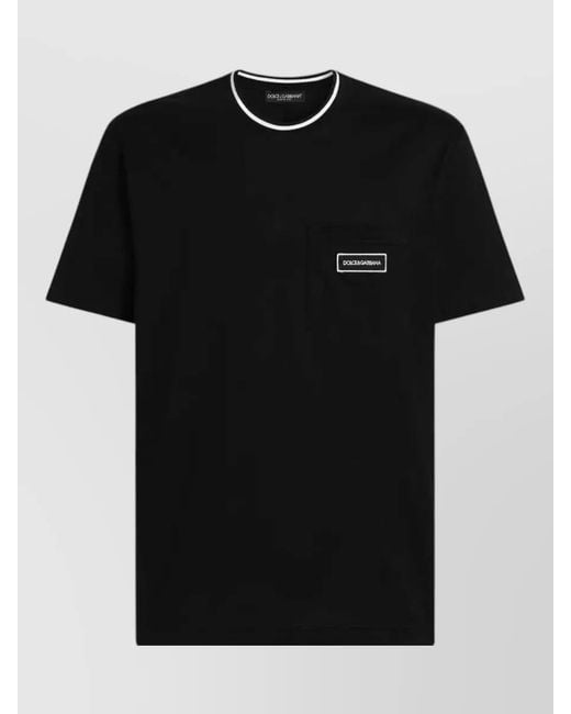 Dolce & Gabbana Black Cotton T Shirt Contrast Trim Crew Neck for men