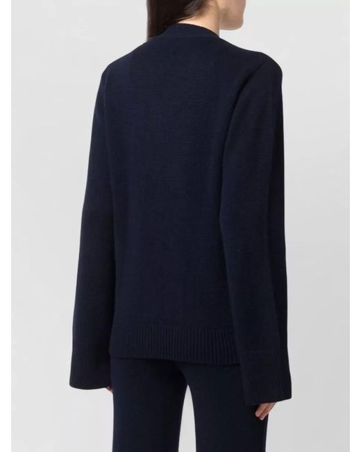 Lisa Yang Blue Cashmere Ribbed V-Neck Cardigan