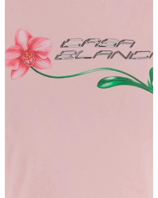 Casablanca Pink Logo Cropped Baby T-Shirt Floral Motif