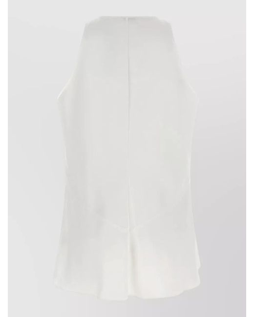 Brunello Cucinelli White Fluid Twill Sleeveless Top Deep Neckline