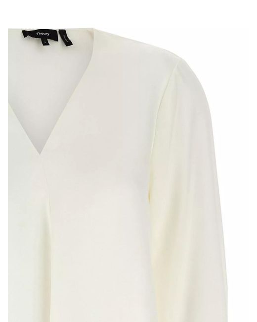 Theory White Silk Relaxed-Fit Blouse
