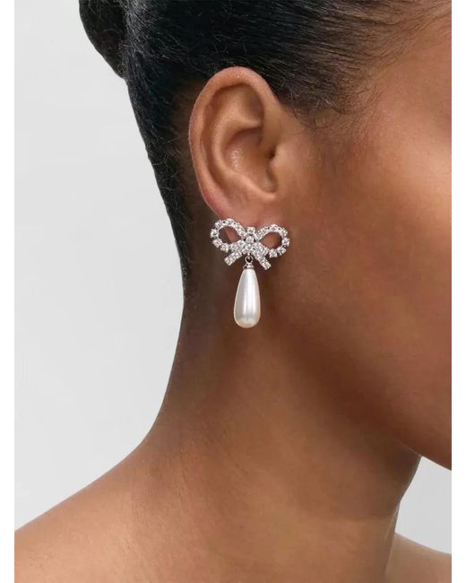 Self-Portrait Multicolor Crystal-Embellished Bow Pearl Drop Earrings