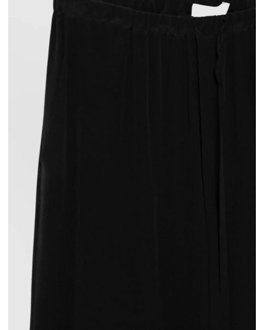 Alysi Black Silk Trousers Elasticated Waistband Wide Leg