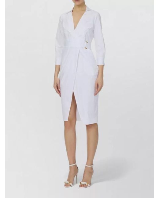 Elisabetta Franchi White Silk Wrap Dress Belt Waist V Neck