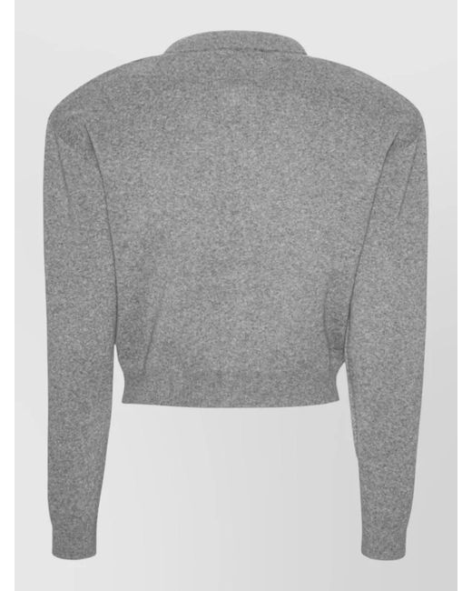 ROTATE BIRGER CHRISTENSEN Gray Cropped Cardigan Letters Ribbed Cuffs Straight Hem