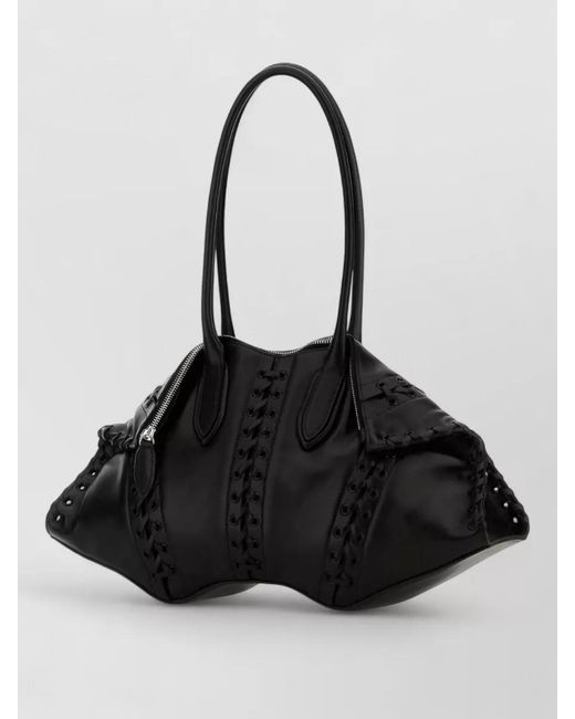 McQueen Black Manta Leather Shoulder Bag Structured Design