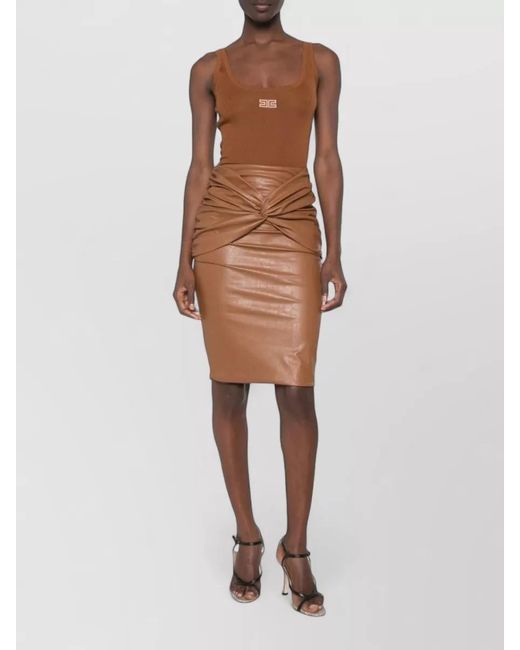 Elisabetta Franchi Brown Faux Leather High-Rise Midi Pencil Skirt