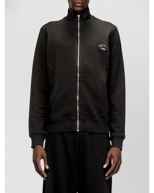DIESEL Black Cotton High-Neck Zip Sweatshirt for men