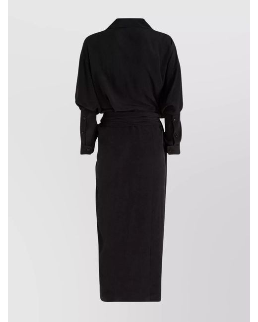 Quira Black Silk Belted Midi Dress
