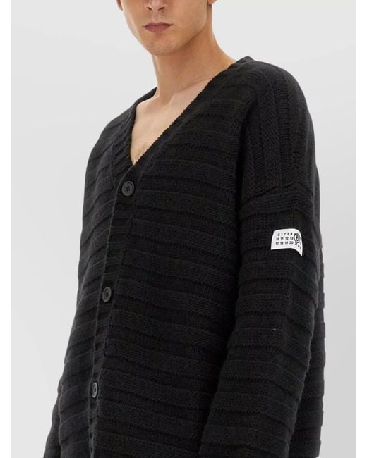 MM6 by Maison Margiela Black V-Neck Textured Knit Cardigan for men