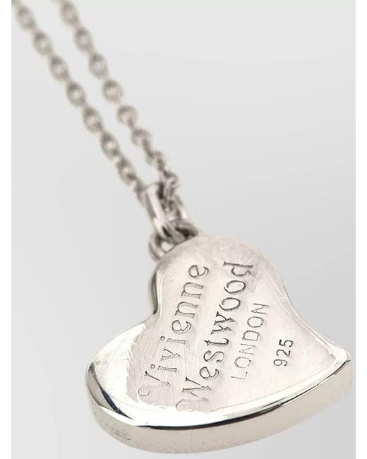 Vivienne Westwood White Faye Pendant Chain Necklace Engraved Heart