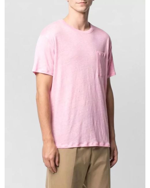 Mc2 Saint Barth Pink Linen Short Sleeve Sweater Chest Pocket for men