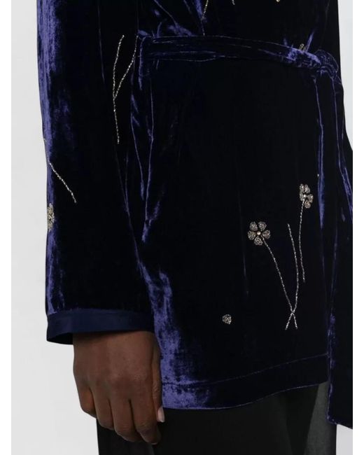 Forte_forte Blue Floral Velvet Kimono Jacket Evening Style