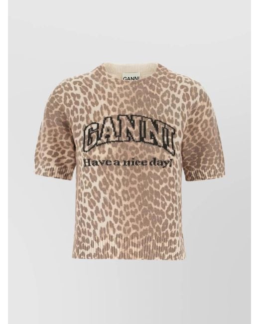 Ganni Natural Printed Wool Blend Jumper