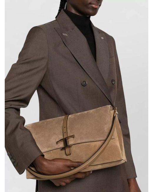 Tod's Natural T Leather Flap Shoulder Clutch Bag