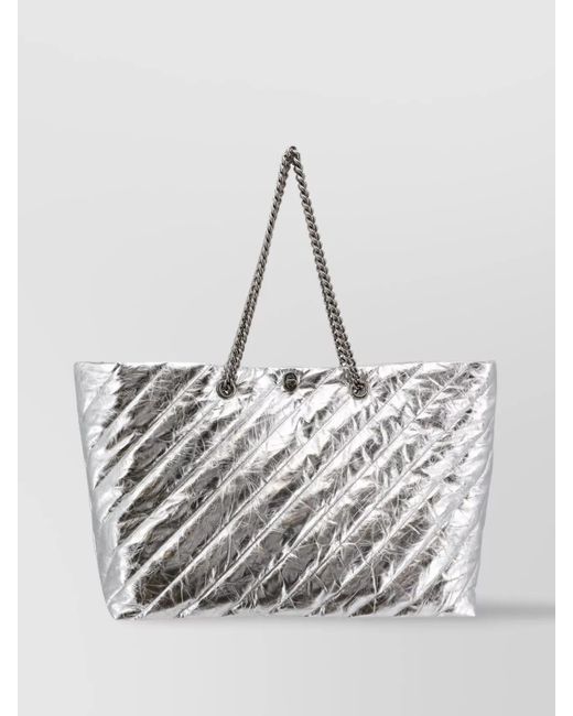 Balenciaga Gray Quilted Leather Shoulder Bag With Frontal Monogram
