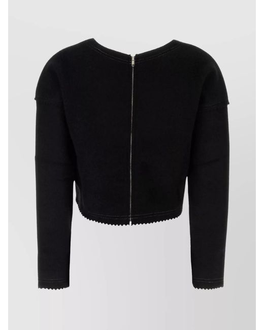 Max Mara Black Cashmere Wool Cropped Crew-Neck Knitted Top