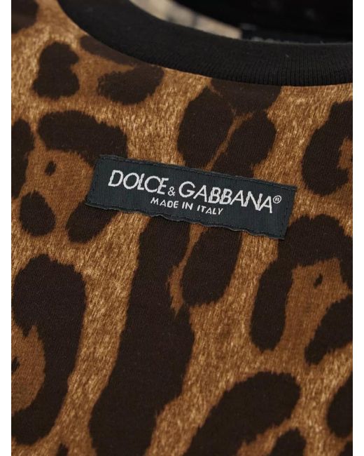 Dolce & Gabbana Brown Animal Print Crew Neck Cropped T Shirt