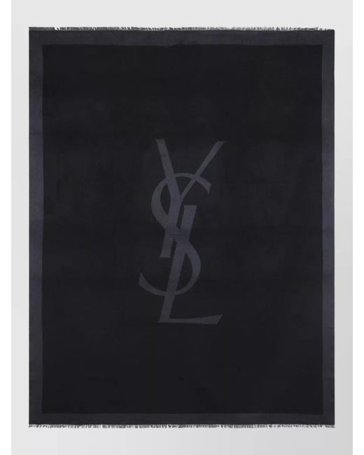 Saint Laurent Blue Silk Logo-Jacquard Fringed Scarf