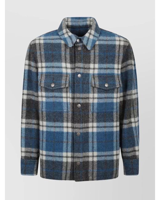 Alanui Blue Patterned Wool Shirt With Flap Pockets for men
