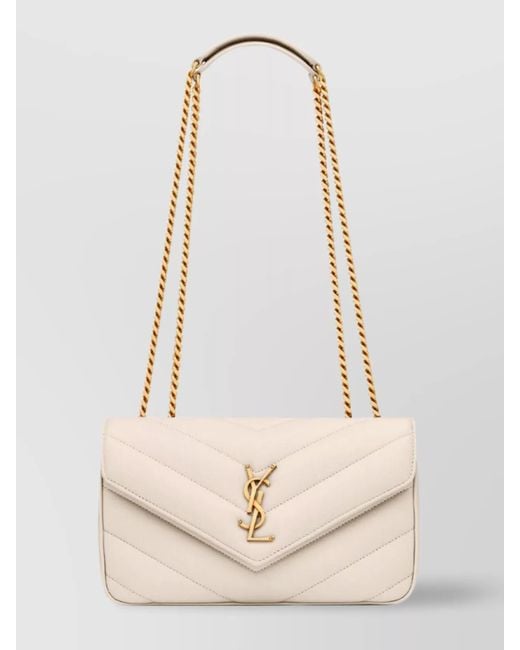 Saint Laurent Natural Small Quilted Lambskin Shoulder Bag