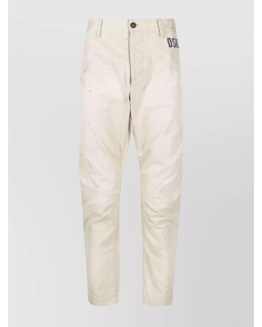 DSquared² Natural Chino Trousers With Tapered Leg And Graphic Print for men