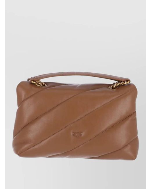 Pinko Brown Quilted Leather Chain Shoulder Bag Adjustable Strap