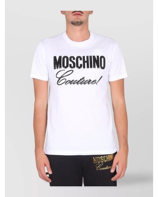 Moschino White Logo Print Cotton Crewneck T-Shirt for men