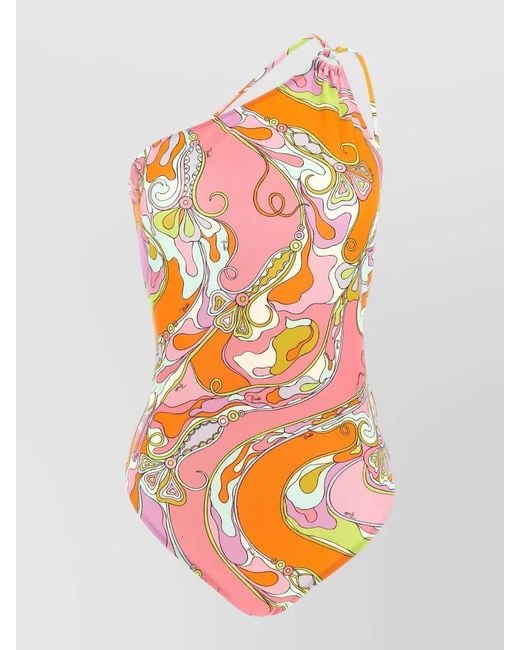 Emilio Pucci Multicolor One Piece Swimsuit Adjustable Straps Asymmetric