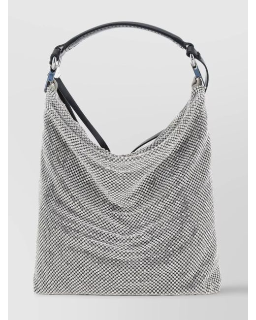 Benedetta Bruzziches Gray Calf Leather Rhinestone-Embellished Draped Shoulder Bag