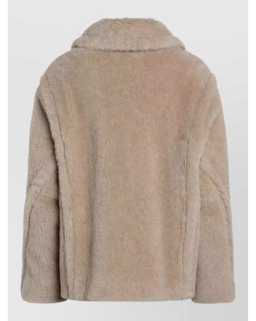 Max Mara Natural Collared Jacket Faux Fur Texture Pockets