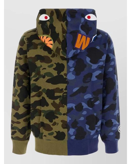 A Bathing Ape Blue Split Camo Cotton Shark Hooded Sweatshirt for men
