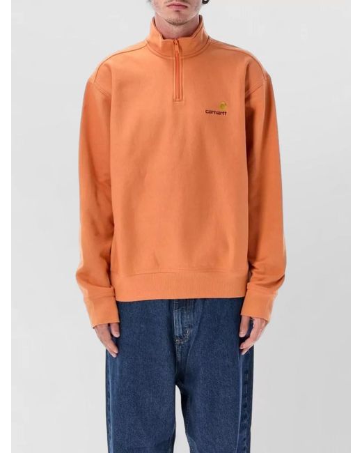 Carhartt Orange American Script Half Zip Fleece Sweater for men