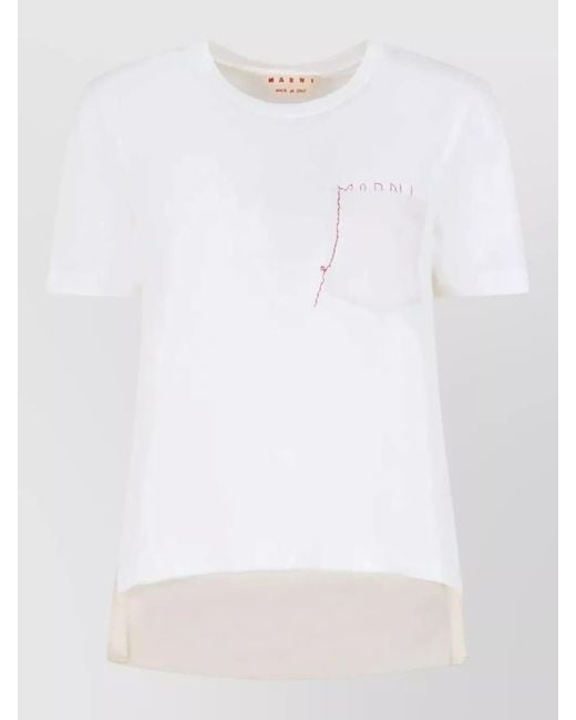 Marni White Cotton T Shirt Logo Embroidery Chest Pocket