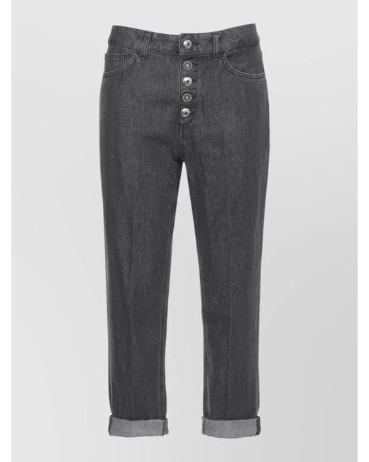 Dondup Gray Straight-Leg Cropped Jeans