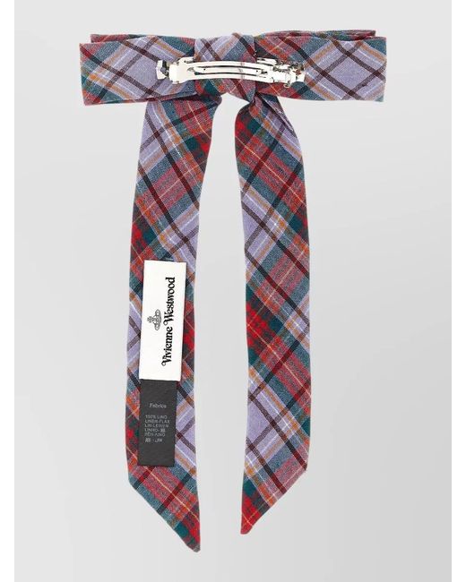 Vivienne Westwood Blue Tartan Plaid Knot Detail Hair Clip