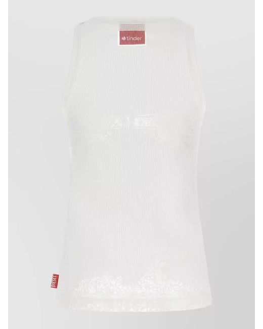 DIESEL White Tinder Lace Ribbed Tank Top Underwear