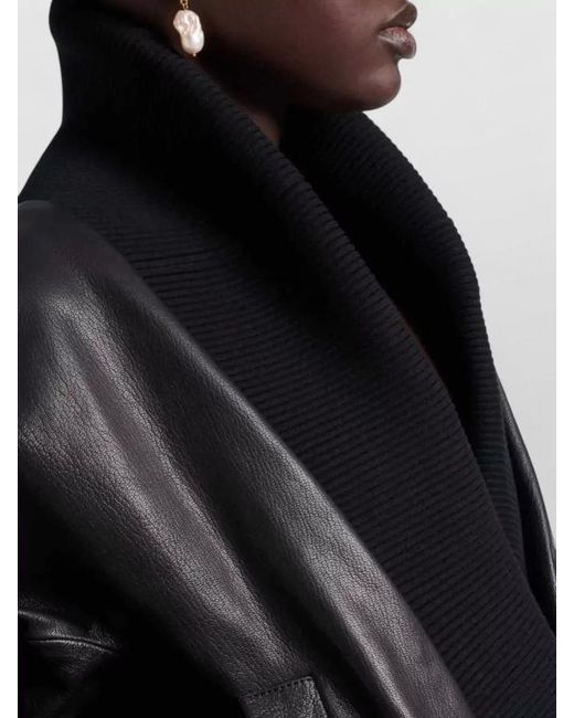 Magda Butrym Black Ribbed Leather Cropped Jacket Relaxed Fit