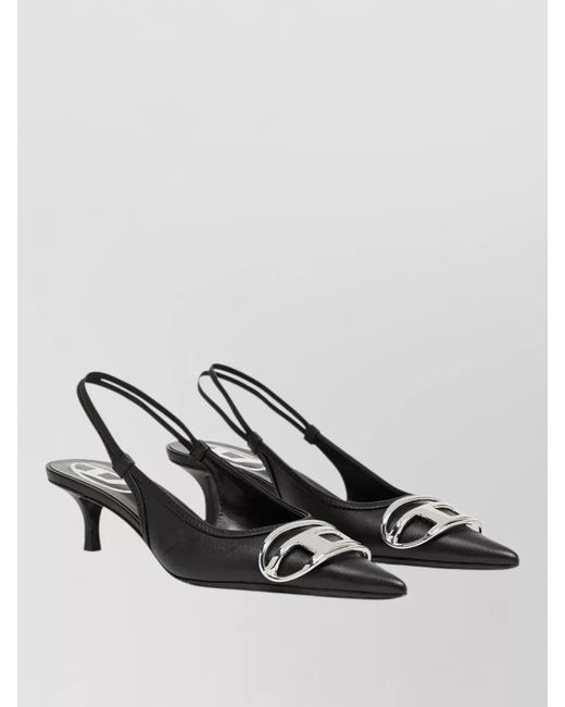 DIESEL Black Venus Leather Slingback Pumps Kitten Heel