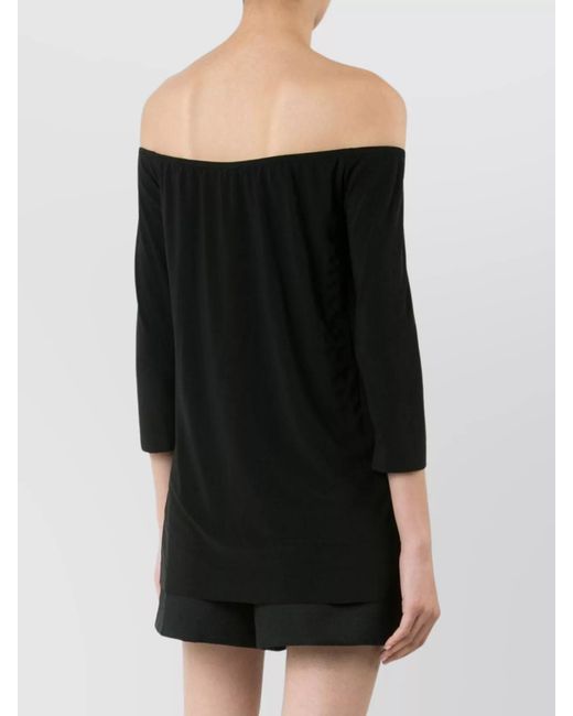 Norma Kamali Black Off-Shoulder Slim-Fit 3/4-Sleeve Blouse
