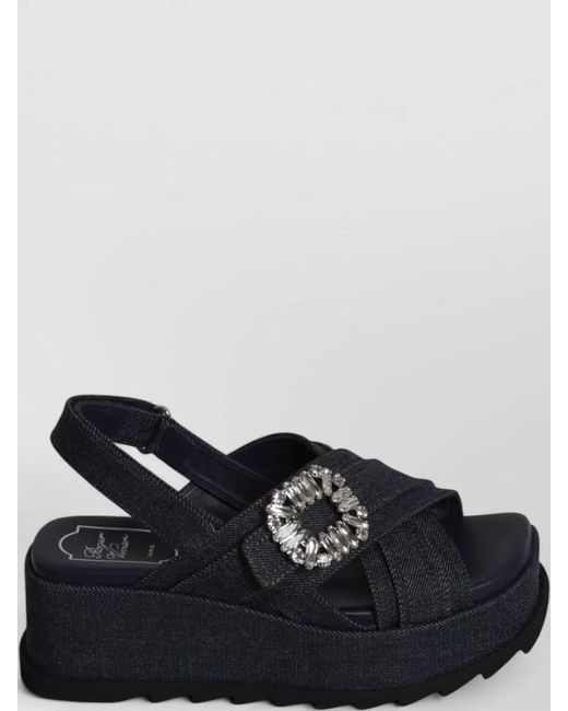 Roger Vivier Black Denim Wedge Sandals