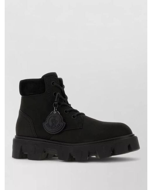 Moncler Black Leather Ankle Boots for men